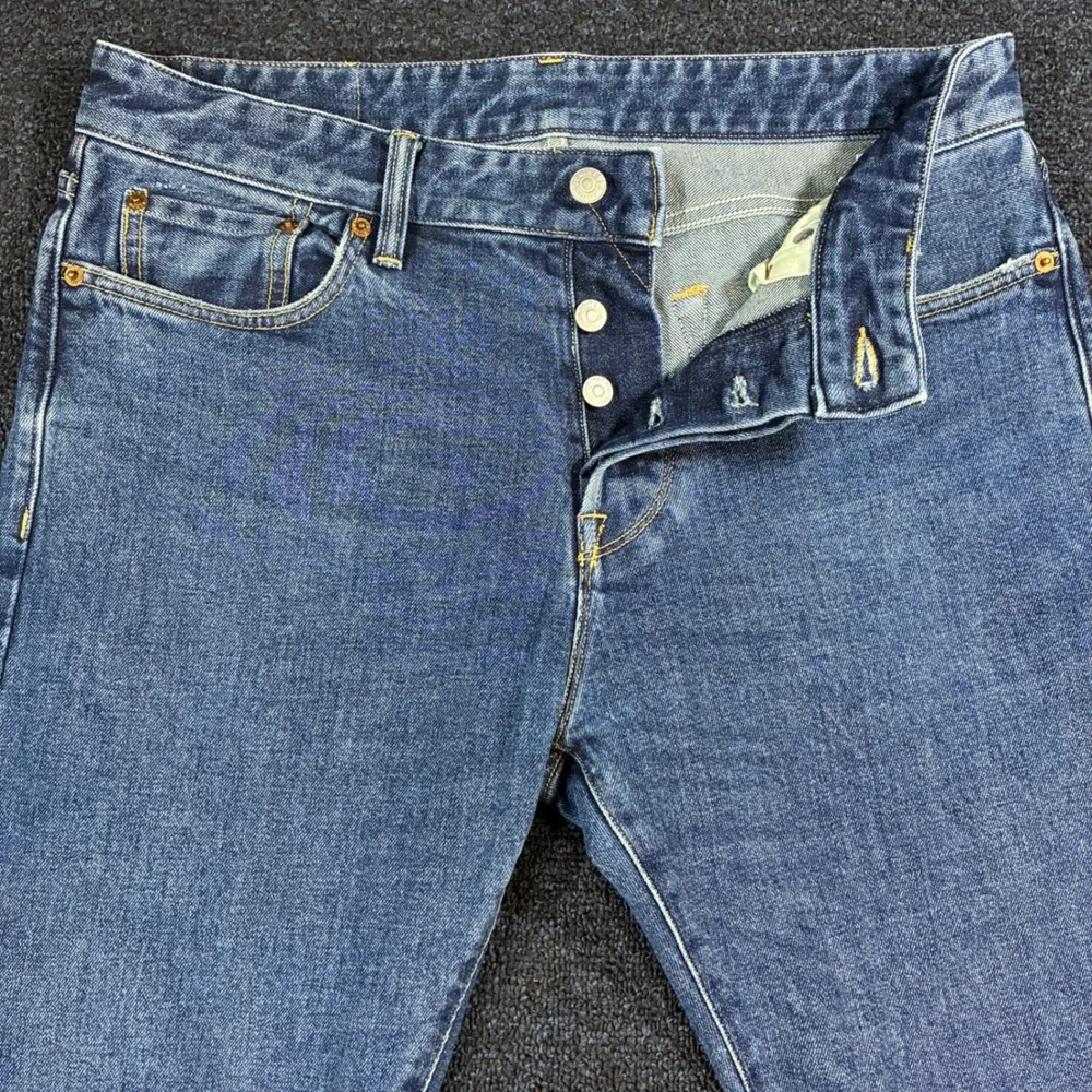 Buck Mason Maverick Slim Jeans Mens 33x34 [Fits 33x33] Button Fly Double Dipped